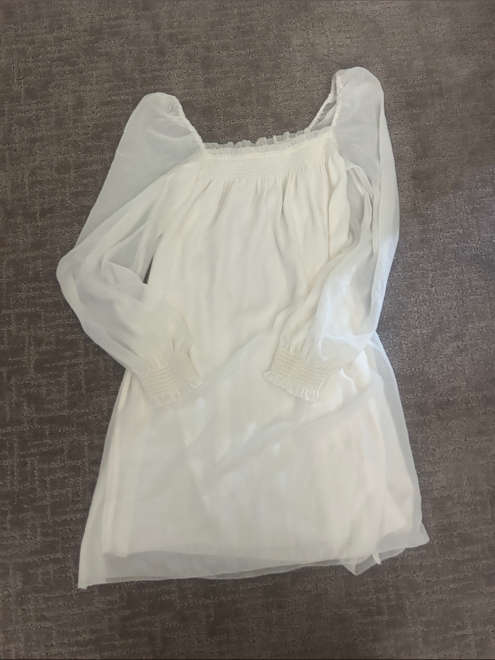 Wilfred Cream Long Sleeve Smocked Neck Dress.